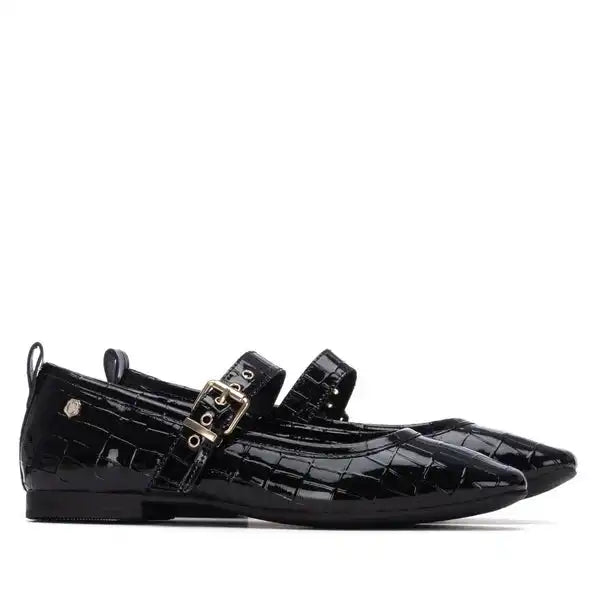 Ballerines vernis CARMELA noir cuir – Style classique à brides  – Trendy Paris 17eme
