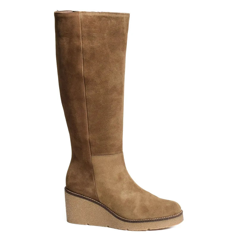Bottes compensées Patricia Miller cuir taupe – Élégance et confort – Trendy Paris 17eme