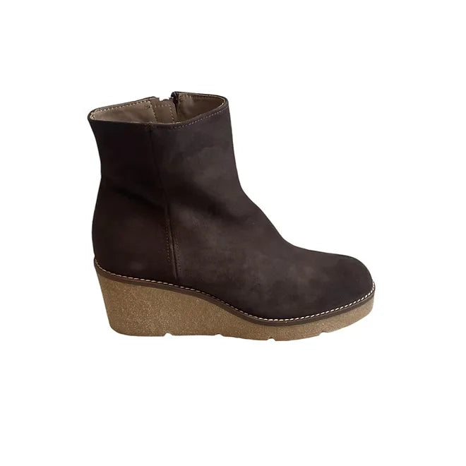 Bottine compensée Patricia Miller chocolat – Cuir velours – Style classique – Trendy Paris 17eme